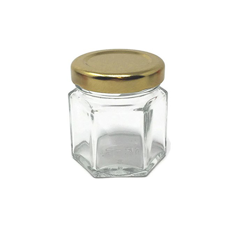 6 oz (190 ml) Hexagon Glass Jar with Gold Lid